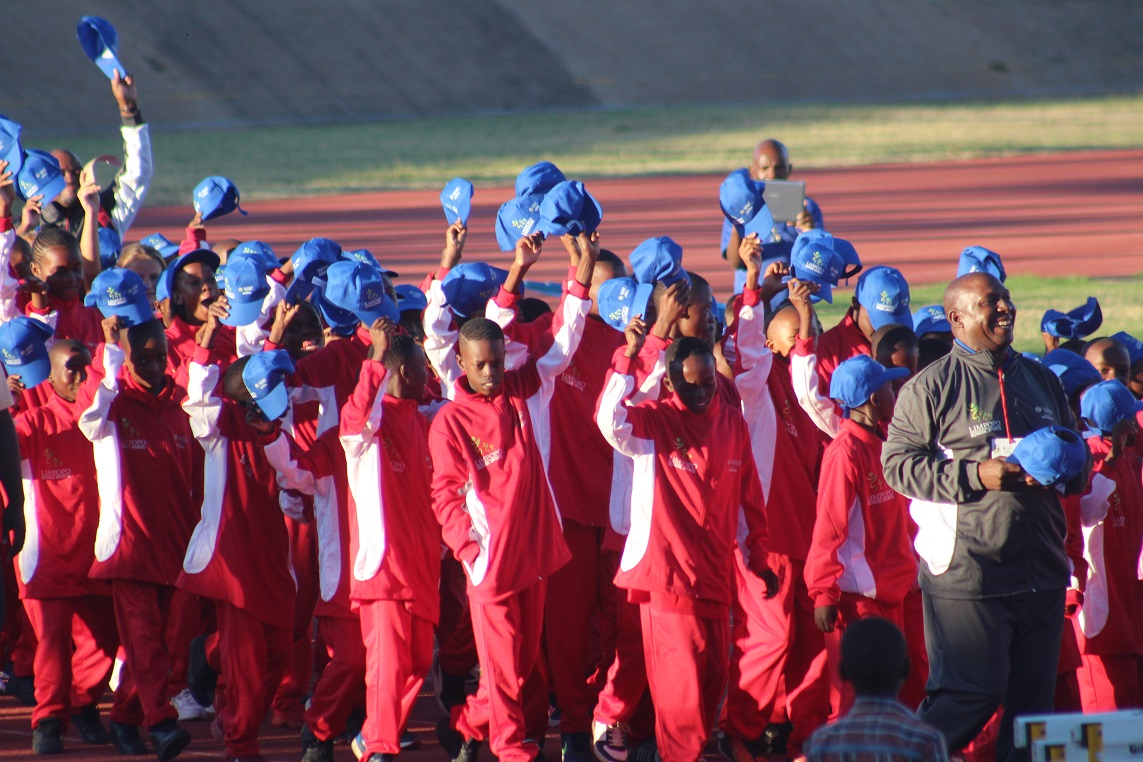 Team Limpopo parade at the 2024 SASA National Primary Track and Field Championships at Oscar Mpetha Stadium, University of Limpopo. Mankweng.